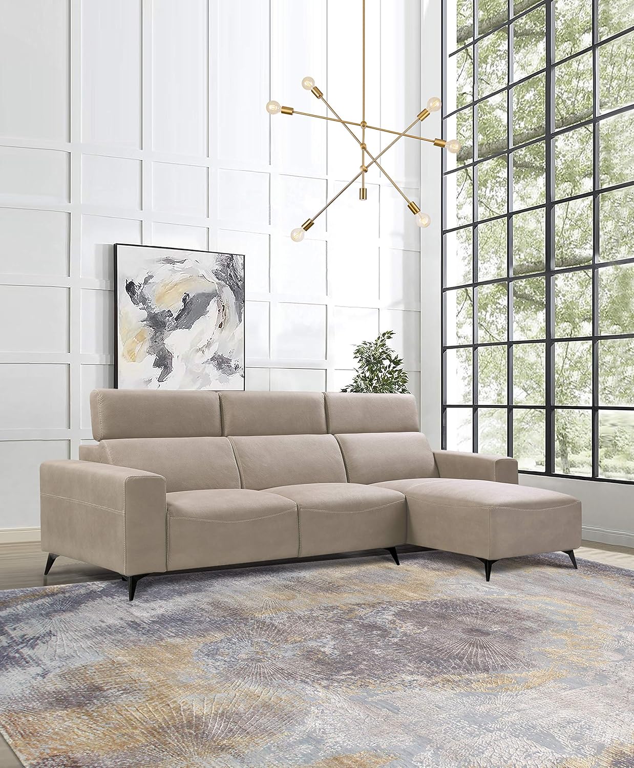 Modern Bari Sectional Sofa with Push Back Functional, Left Facing Chaise