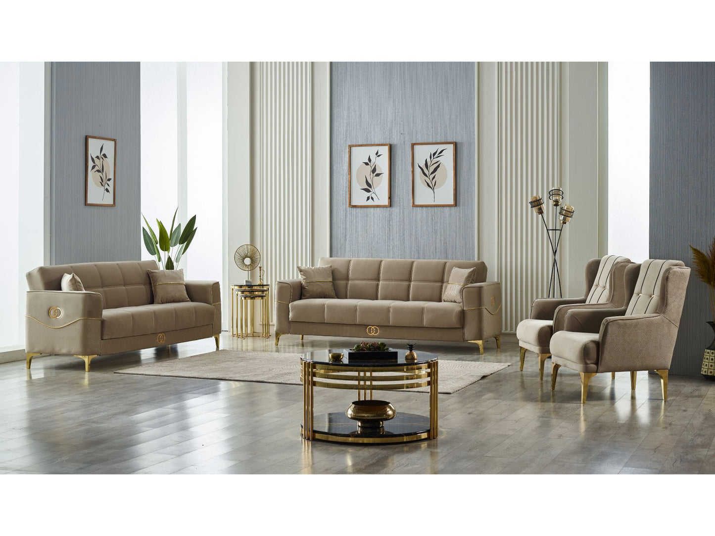 Clara Convertible Livingroom Set Beige