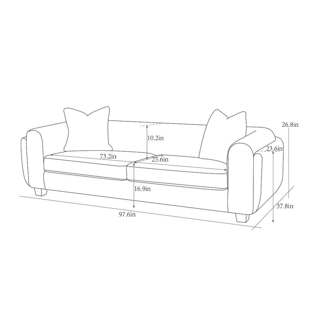 Bergamo 3 Seater Sofa with 2 Pillows W97.6"