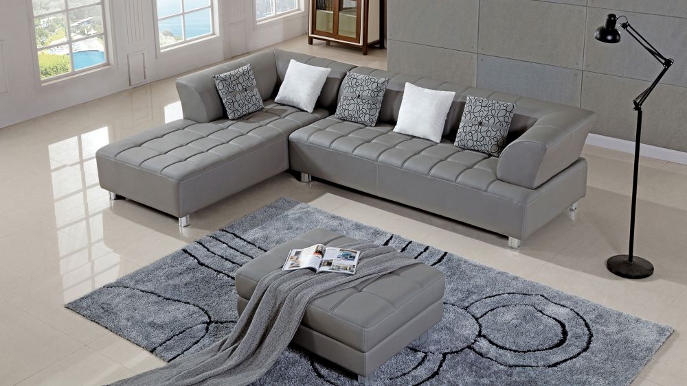 AE-L138 Gray Faux Leather Sectional 3pc Sofa