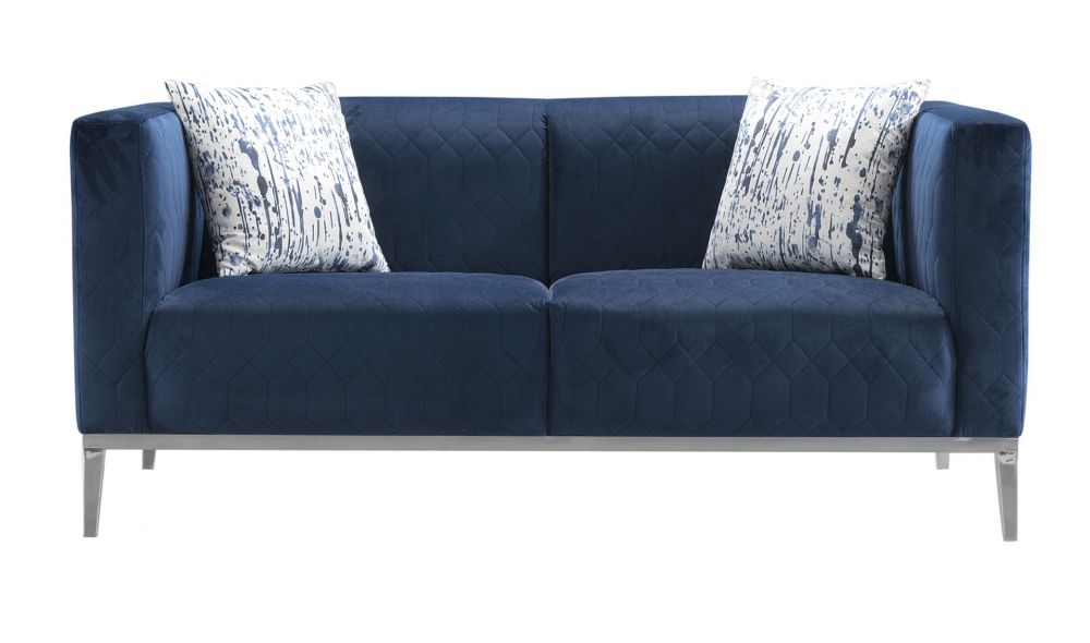 AE3802 Dark Blue Fabric 2pc Sofa Set