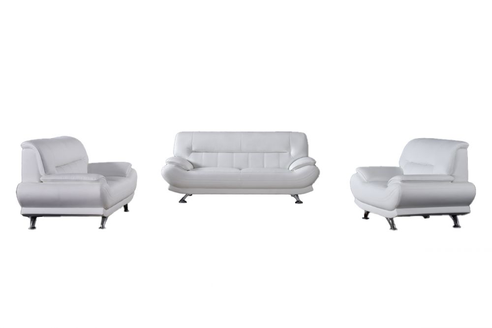 AE709 White Faux Leather 3pc Sofa Set