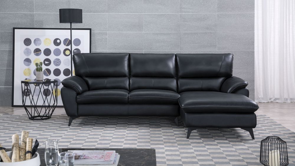 EK-L153 Black Genuine Leather Sectional