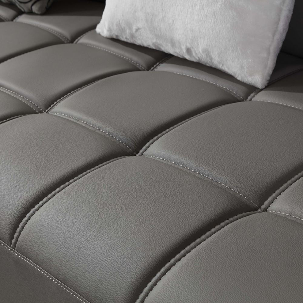 AE-L138 Gray Faux Leather Sectional 3pc Sofa
