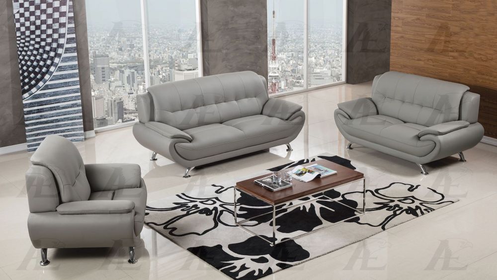 AE208 Gray Faux Leather 3pc Sofa Set