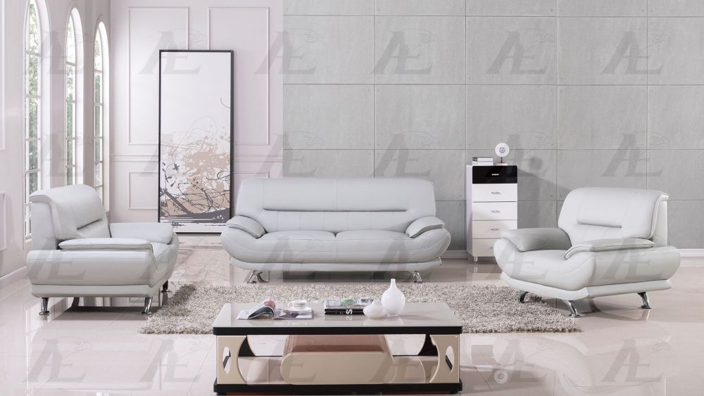 AE709 Light Gray Faux Leather 3pc Sofa Set