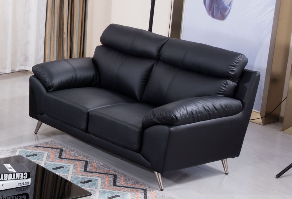 EK528 Black Top Grain Leather 3pc Sofa Set