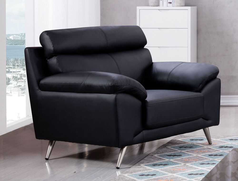 EK528 Black Top Grain Leather 3pc Sofa Set
