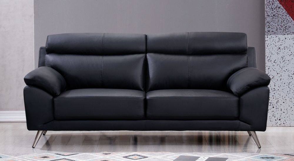 EK528 Black Top Grain Leather 3pc Sofa Set