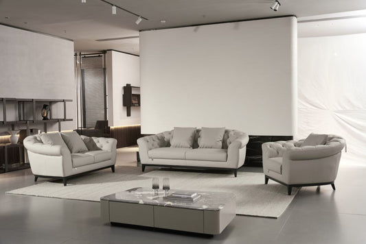 EK093 Light Gray Italian Leather 3pc Sofa Set