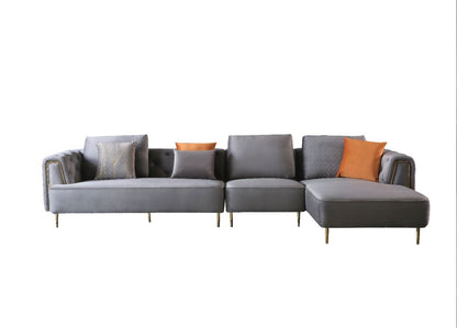 AE-LD831 3pc Gray Velvet Sectional Sofa