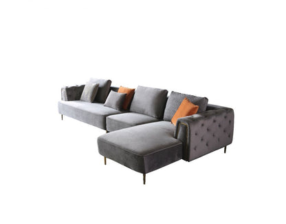AE-LD831 3pc Gray Velvet Sectional Sofa