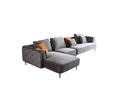 AE-LD831 3pc Gray Velvet Sectional Sofa