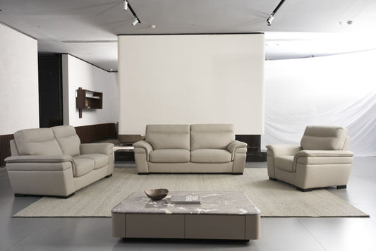 EK020 Light Gray Italian Leather 3pc Sofa Set