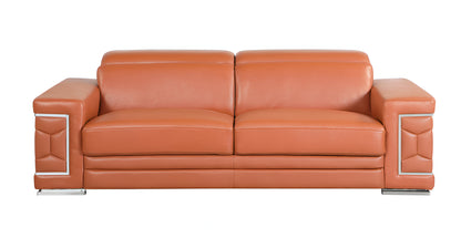 Italian Leather Sofa with Silver Legs