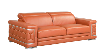 Italian Leather Sofa with Silver Legs