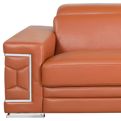 Italian Leather Sofa with Silver Legs