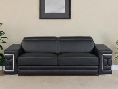 Italian Leather Sofa with Silver Legs