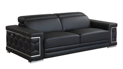 Italian Leather Sofa with Silver Legs