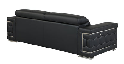 Italian Leather Sofa with Silver Legs