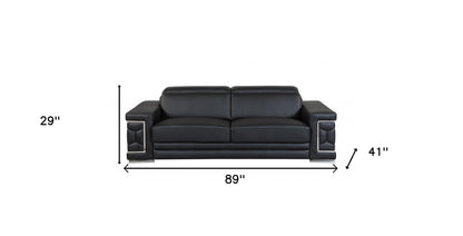 Italian Leather Sofa with Silver Legs