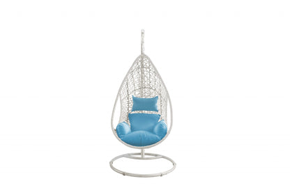 Steel stand finished Metal Outdoor Swing Chair with Blue Cushion