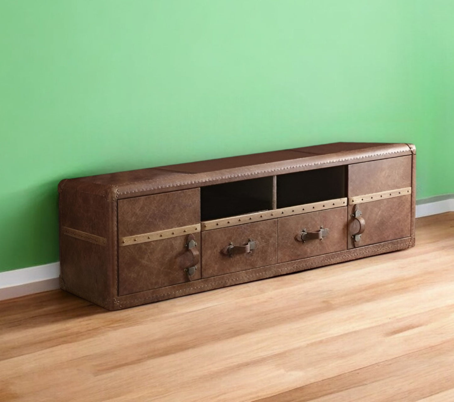 Leather Enclosed and Open Storage TV Stand