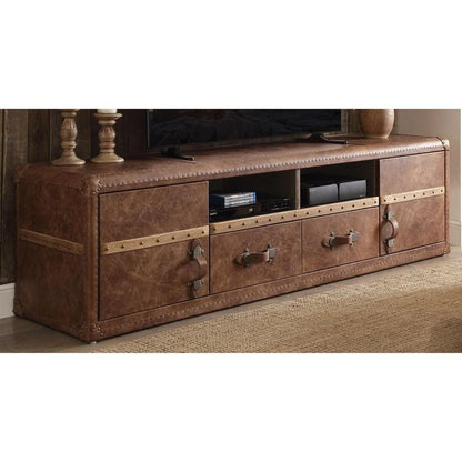 Leather Enclosed and Open Storage TV Stand
