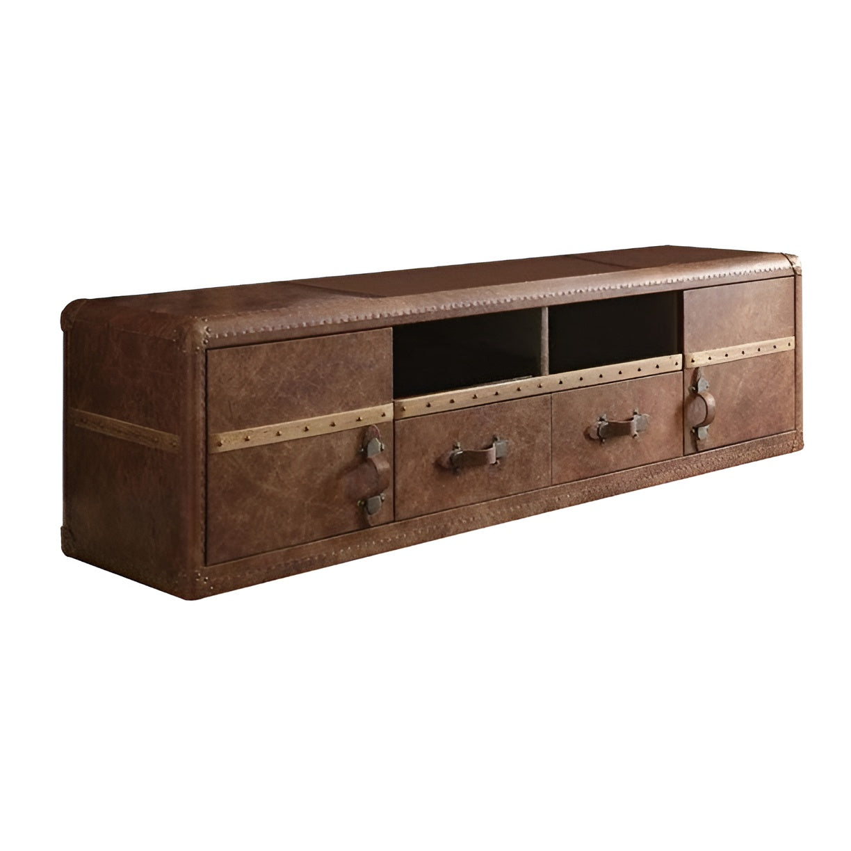 Leather Enclosed and Open Storage TV Stand
