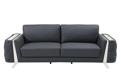Italian Leather Sofa with Silver Legs