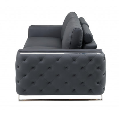 Italian Leather Sofa with Silver Legs