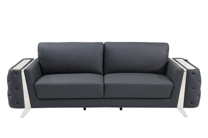 Italian Leather Sofa with Silver Legs