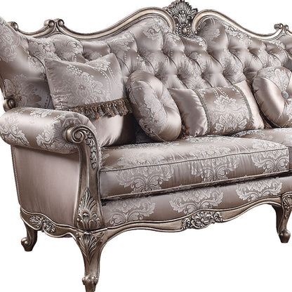 Imitation Silk Damask Sofa and Toss Pillows with Champagne Legs