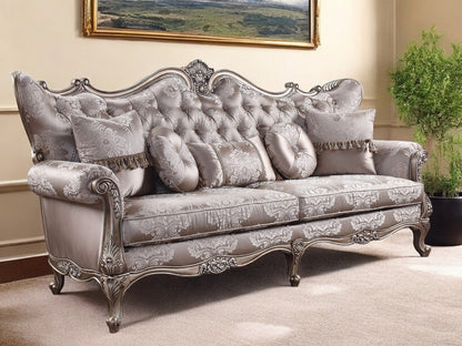Imitation Silk Damask Sofa and Toss Pillows with Champagne Legs