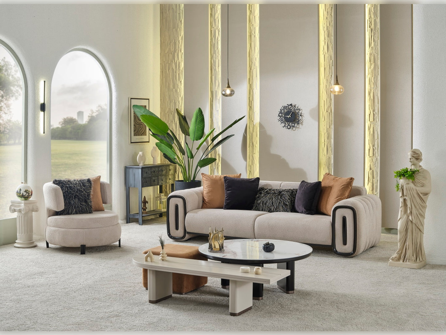 Voyance Stationary 4 Seat Sofa Beige