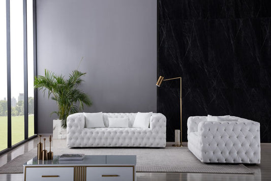AE-D821 White Faux Leather 2pc Sofa Set