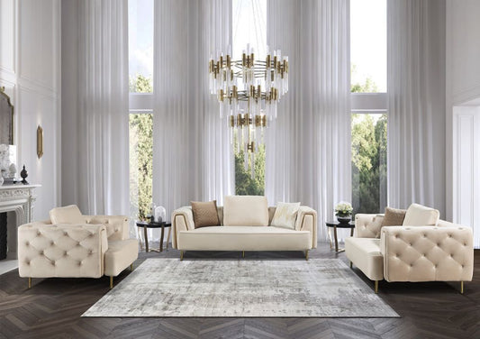 AE-D832 Cream Velvet 3pc Sofa Set