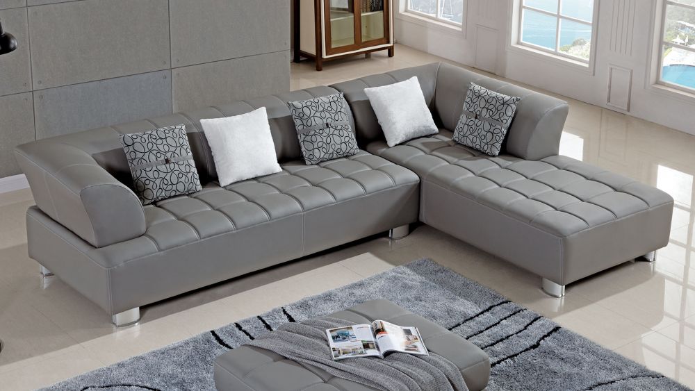 AE-L138 Gray Faux Leather Sectional 3pc Sofa