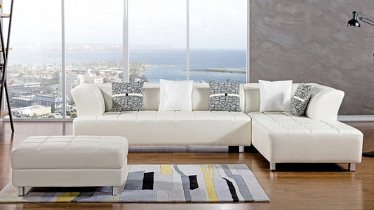 AE-L138 Ivory Faux Leather Sectional 3pc Sofa