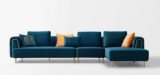 AE-LD831 3pc Royal Blue Velvet Sectional Sofa