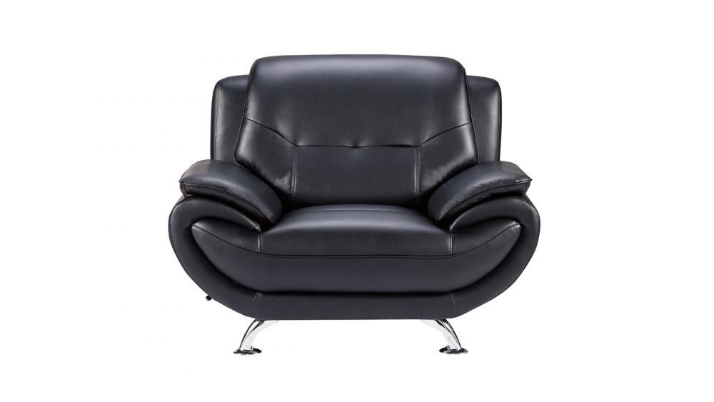 AE208 Black Faux Leather 3pc Sofa Set