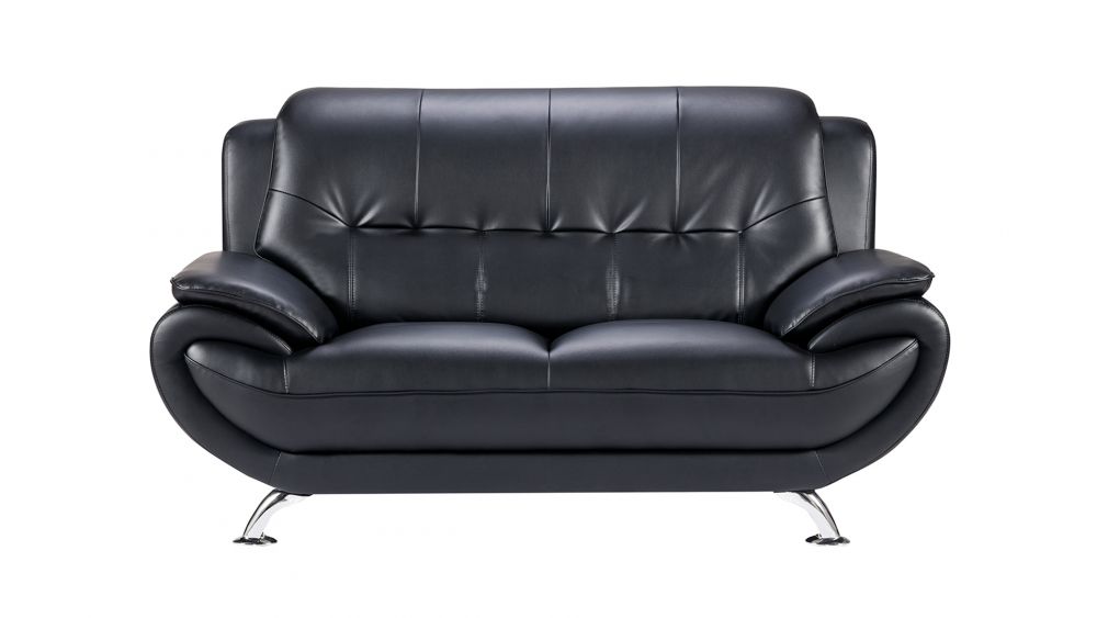 AE208 Black Faux Leather 3pc Sofa Set