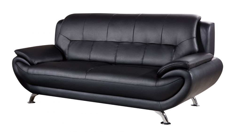 AE208 Black Faux Leather 3pc Sofa Set