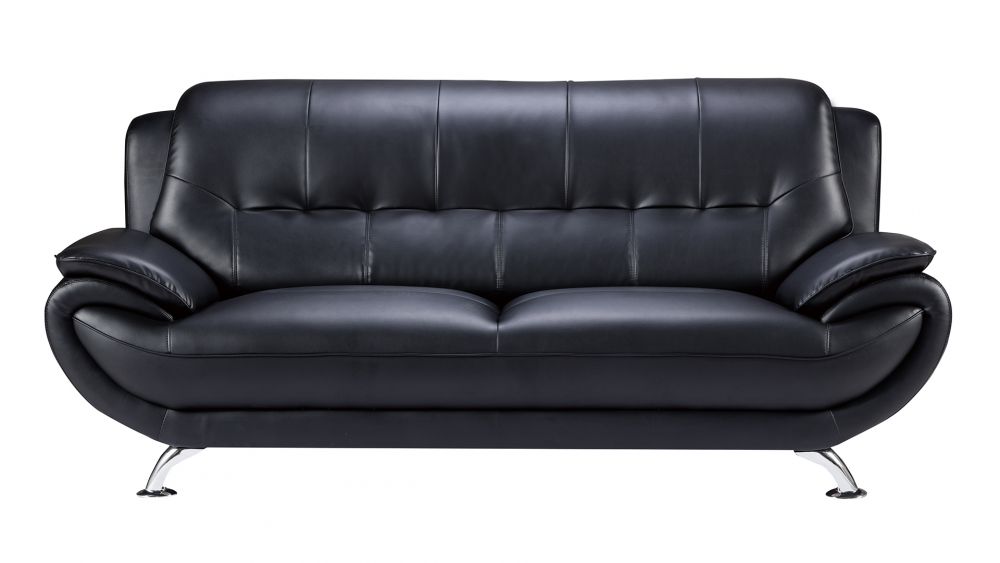 AE208 Black Faux Leather 3pc Sofa Set