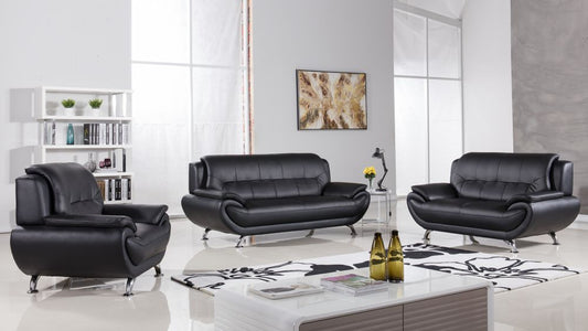 AE208 Black Faux Leather 3pc Sofa Set
