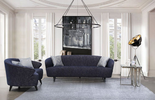 AE3806 Dark Blue Linen 2pc Sofa Set
