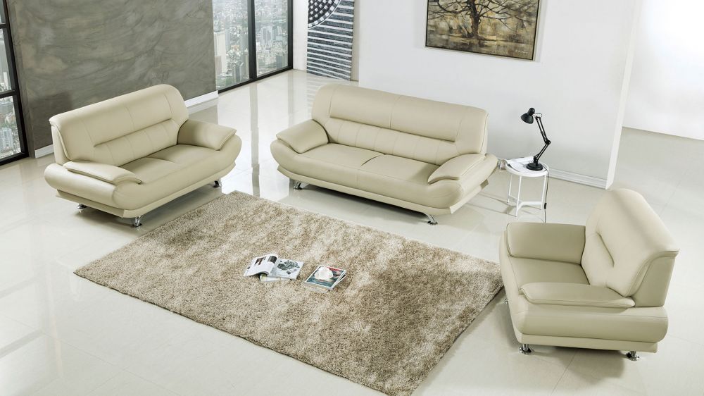 AE709-CRM Khaki Faux Leather 3pc Sofa Set
