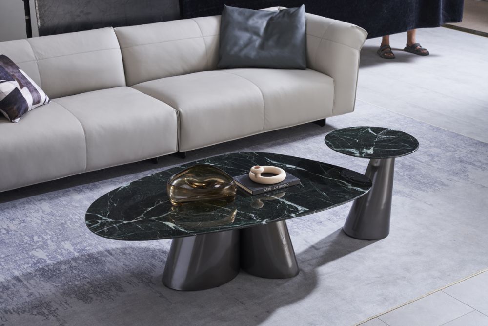 CT-J2262 Jade Green Faux Marble & Metal Coffee Table