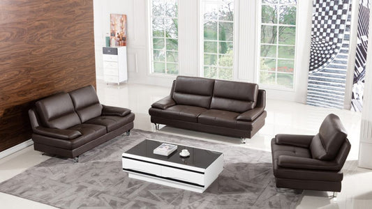 EK-B109 Dark Chocolate Genuine Leather 3pc Sofa Set