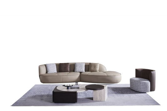 EK-D05 Top Grain Genuine Leather and Fabric Extra Long Sofa